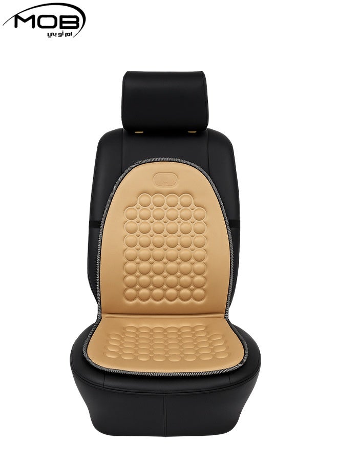 MOB Car Seat Cushion for Car SUV Truck – Universal Fit Orthopedic PU Leather Seat Pad with Magnetic Therapy, Breathable Comfort, Anti-Slip Straps, Massage Design for Pain Relief, Office & Home Chair Use – Beige - Image 1