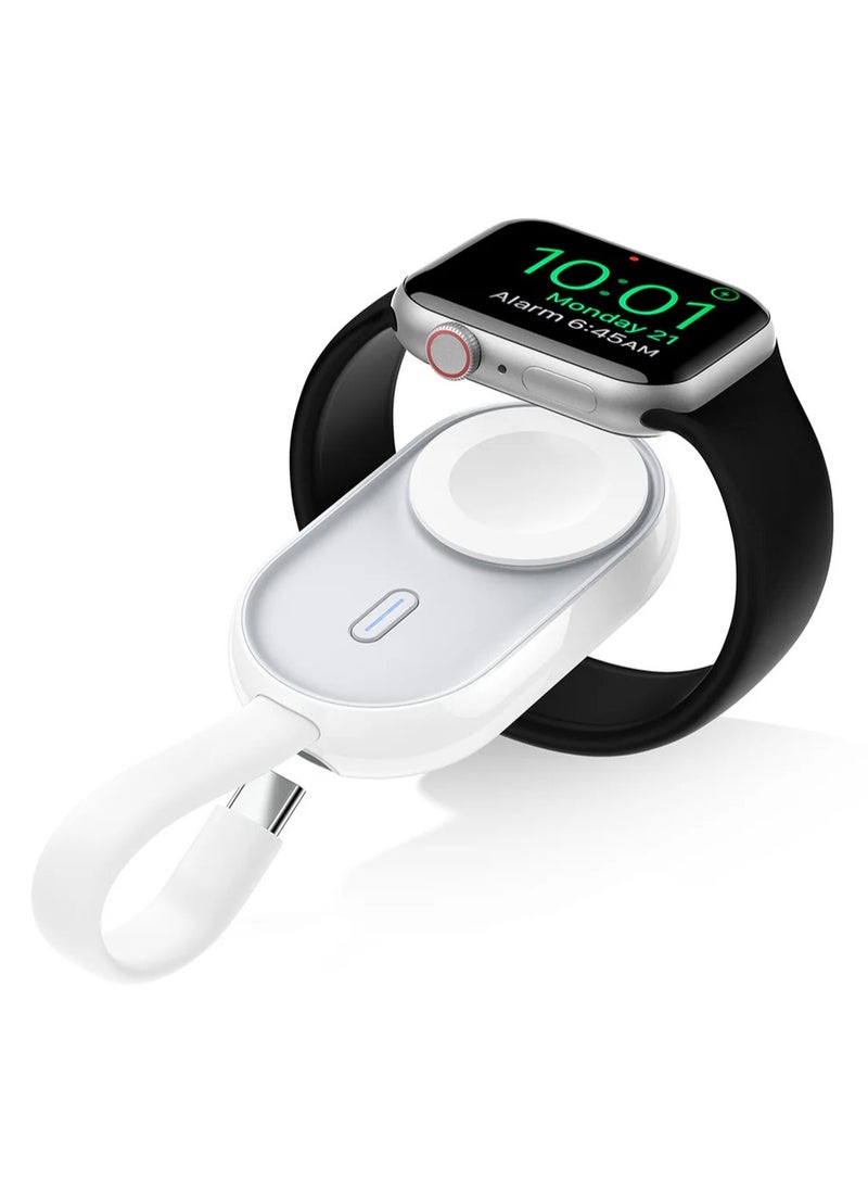 VEGER - VEGER Portable Wireless Charger Magnetic Power Bank for Apple Watch, 1500mAh Watch Battery Pack with Input Cable, Compatible with Apple Watch Series 10/9/8/7/6/5/4/3/2/1/SE/Ultra - White - Image 1