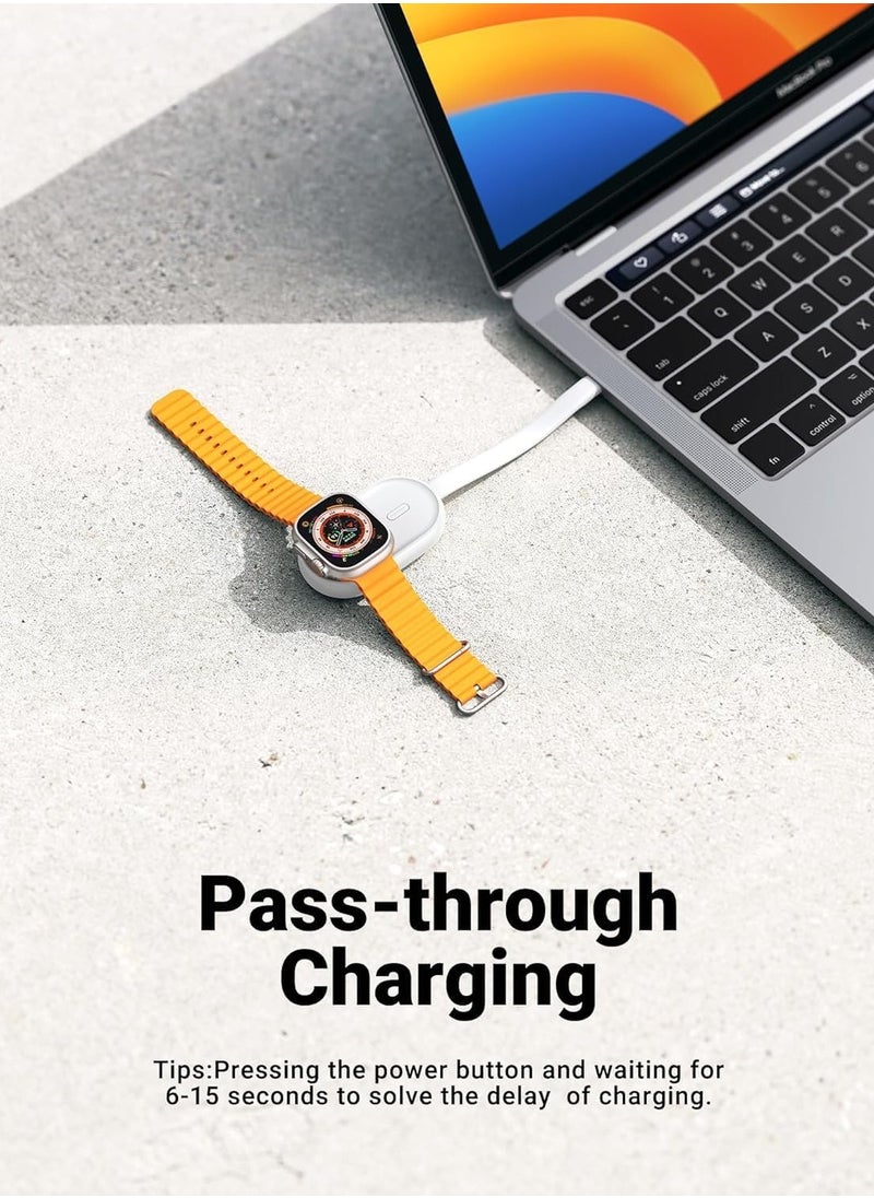 VEGER - VEGER Portable Wireless Charger Magnetic Power Bank for Apple Watch, 1500mAh Watch Battery Pack with Input Cable, Compatible with Apple Watch Series 10/9/8/7/6/5/4/3/2/1/SE/Ultra - White - Image 1