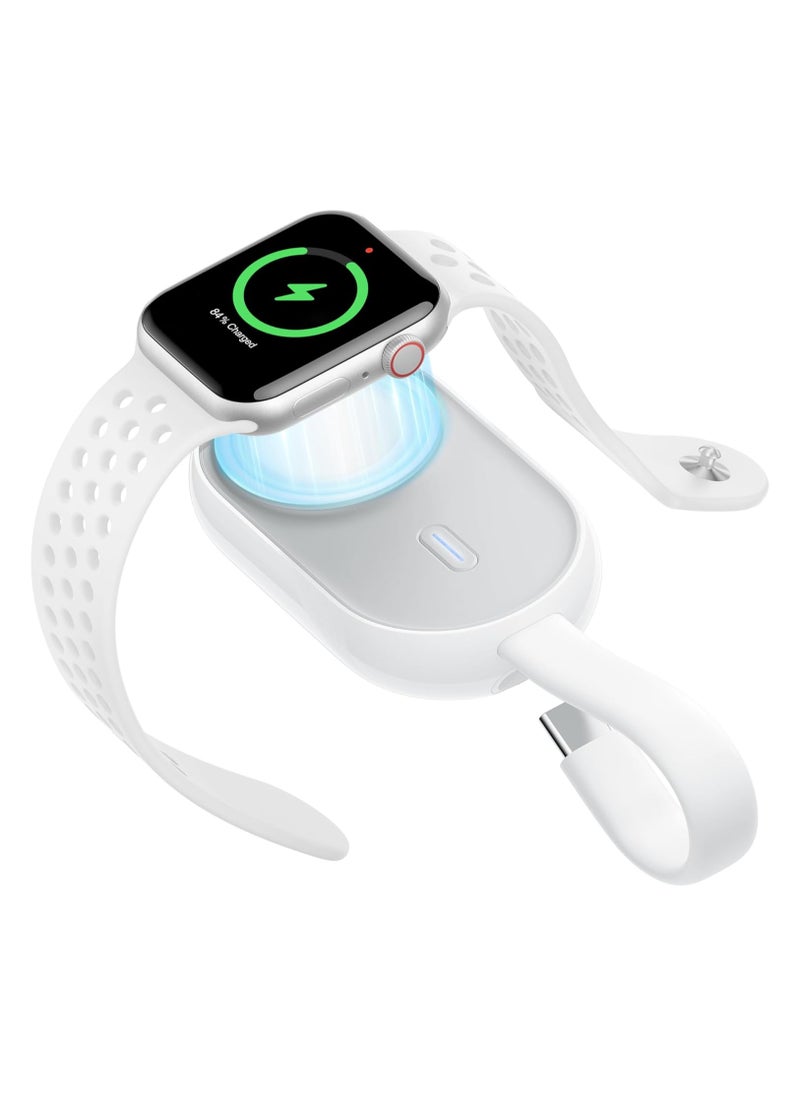 VEGER - VEGER Portable Wireless Charger Magnetic Power Bank for Apple Watch, 1500mAh Watch Battery Pack with Input Cable, Compatible with Apple Watch Series 10/9/8/7/6/5/4/3/2/1/SE/Ultra - White - Image 1