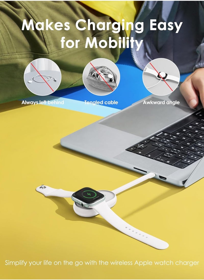 VEGER - VEGER Portable Wireless Charger Magnetic Power Bank for Apple Watch, 1500mAh Watch Battery Pack with Input Cable, Compatible with Apple Watch Series 10/9/8/7/6/5/4/3/2/1/SE/Ultra - White - Image 1