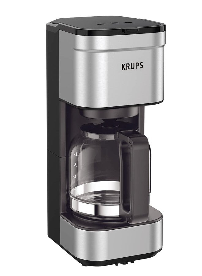 KRUPS Simply Brew Compact 5 Cup Coffee Maker: Stainless Steel Design, Pause & Brew, Keep Warm, Reusable Filter, Drip-Free Carafe - Image 1