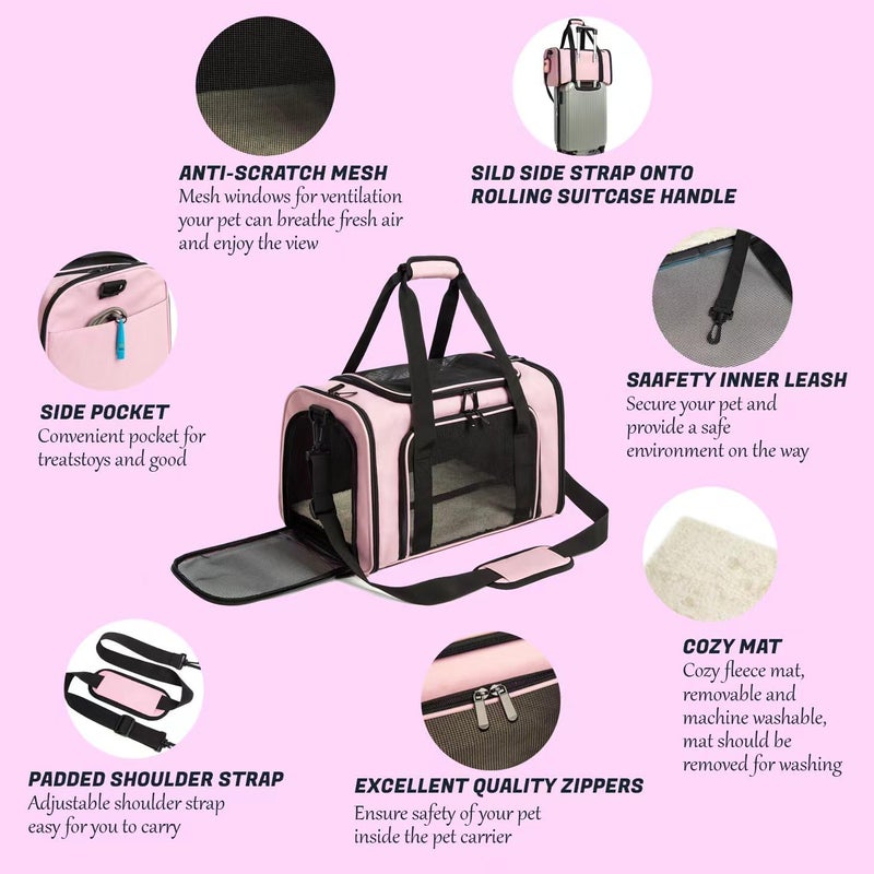 ROSEBB Cat Carrier Dog Carrier Pet Carrier Cat Bags for Small Medium Cats Dogs Puppies of 15 Lbs,of Airline Approved Small Dog Bag Soft Sided,Collapsible Travel Puppy Carrier (Medium, Pink) - Image 3