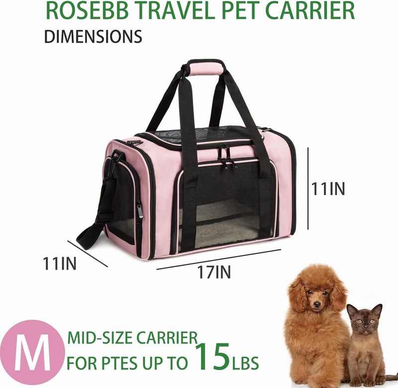 ROSEBB Cat Carrier Dog Carrier Pet Carrier Cat Bags for Small Medium Cats Dogs Puppies of 15 Lbs,of Airline Approved Small Dog Bag Soft Sided,Collapsible Travel Puppy Carrier (Medium, Pink) - Image 4