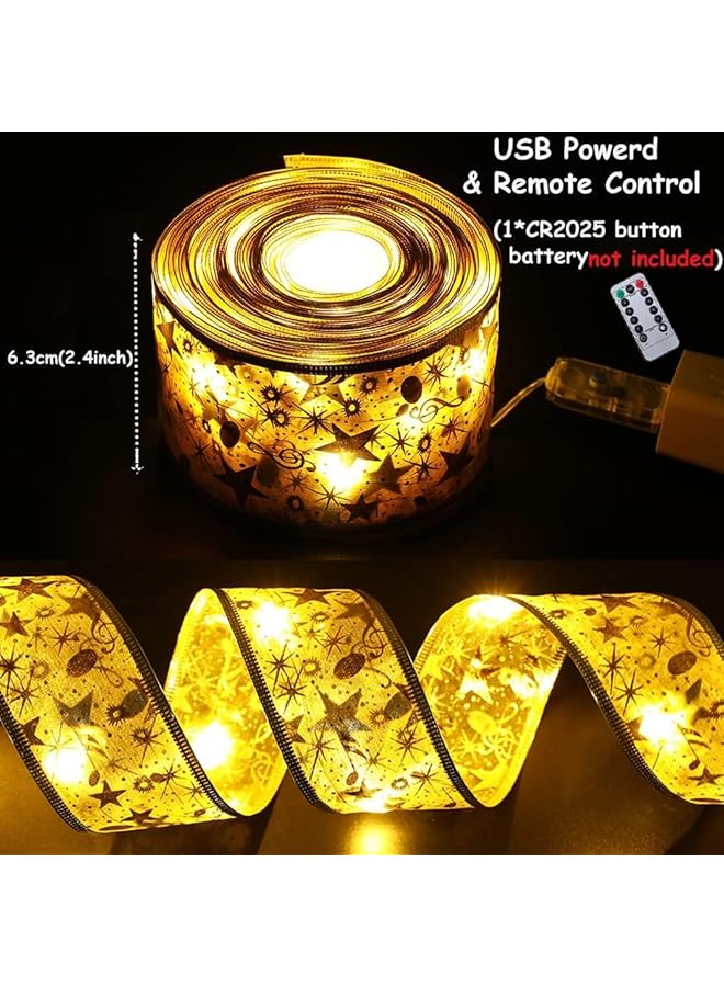 erorex Tree Decorations String Lights 32Ft 100 Led Lights Copper Wire Ribbon Bows Lights For Party Weddings Holiday Tree Decorations Width 6.3Cm Gold Warm Light - Image 3