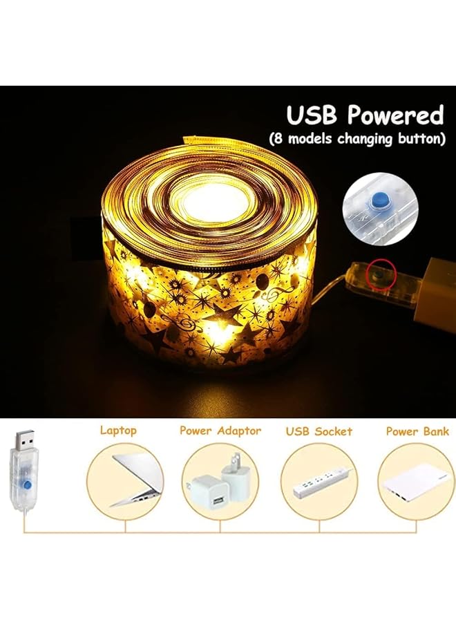 erorex Tree Decorations String Lights 32Ft 100 Led Lights Copper Wire Ribbon Bows Lights For Party Weddings Holiday Tree Decorations Width 6.3Cm Gold Warm Light - Image 5