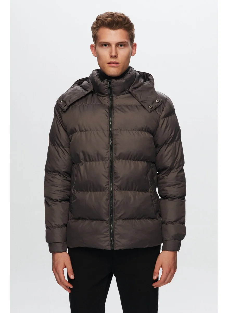 D'S DAMAT Regular Fit Anthracite Windproof Dense Fiber Filled Warm Removable Hooded Winter Coat 1HF07ORT09020