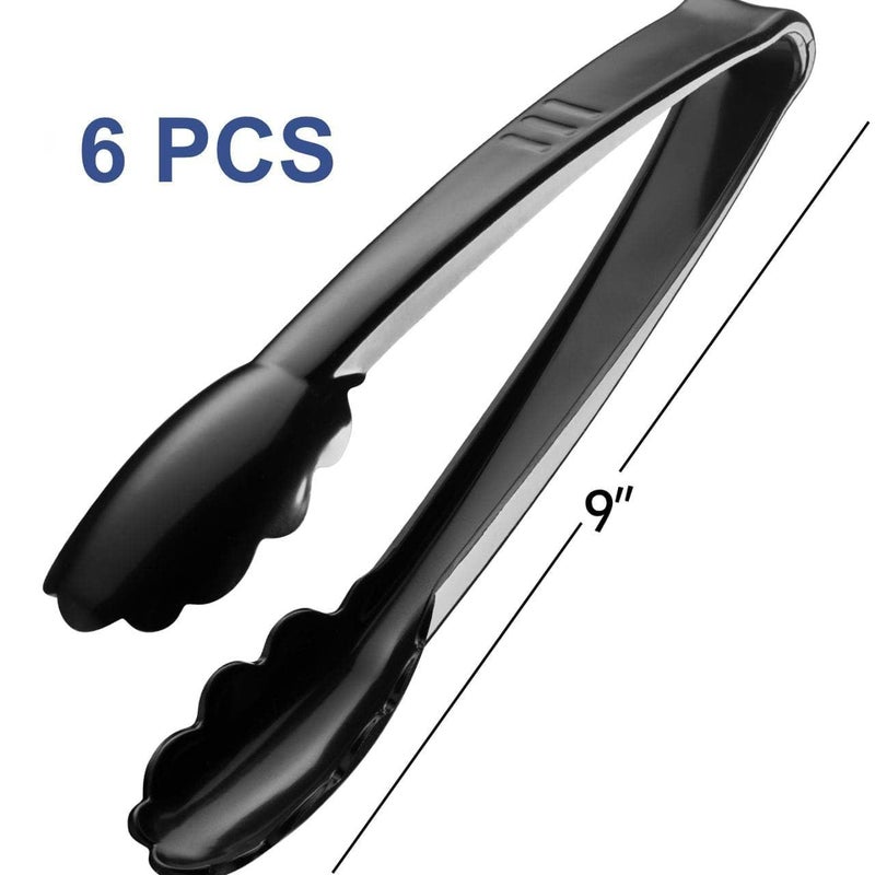 JoyServe Plastic Tongs for Serving (Pack of 6) 9 Inch - Heavy-Duty Hard Plastic Reusable or Disposable Serving Tongs for Catering, Dinner Parties, Banquets, Buffets, Events, Weddings and Everyday Use, Black - Image 2