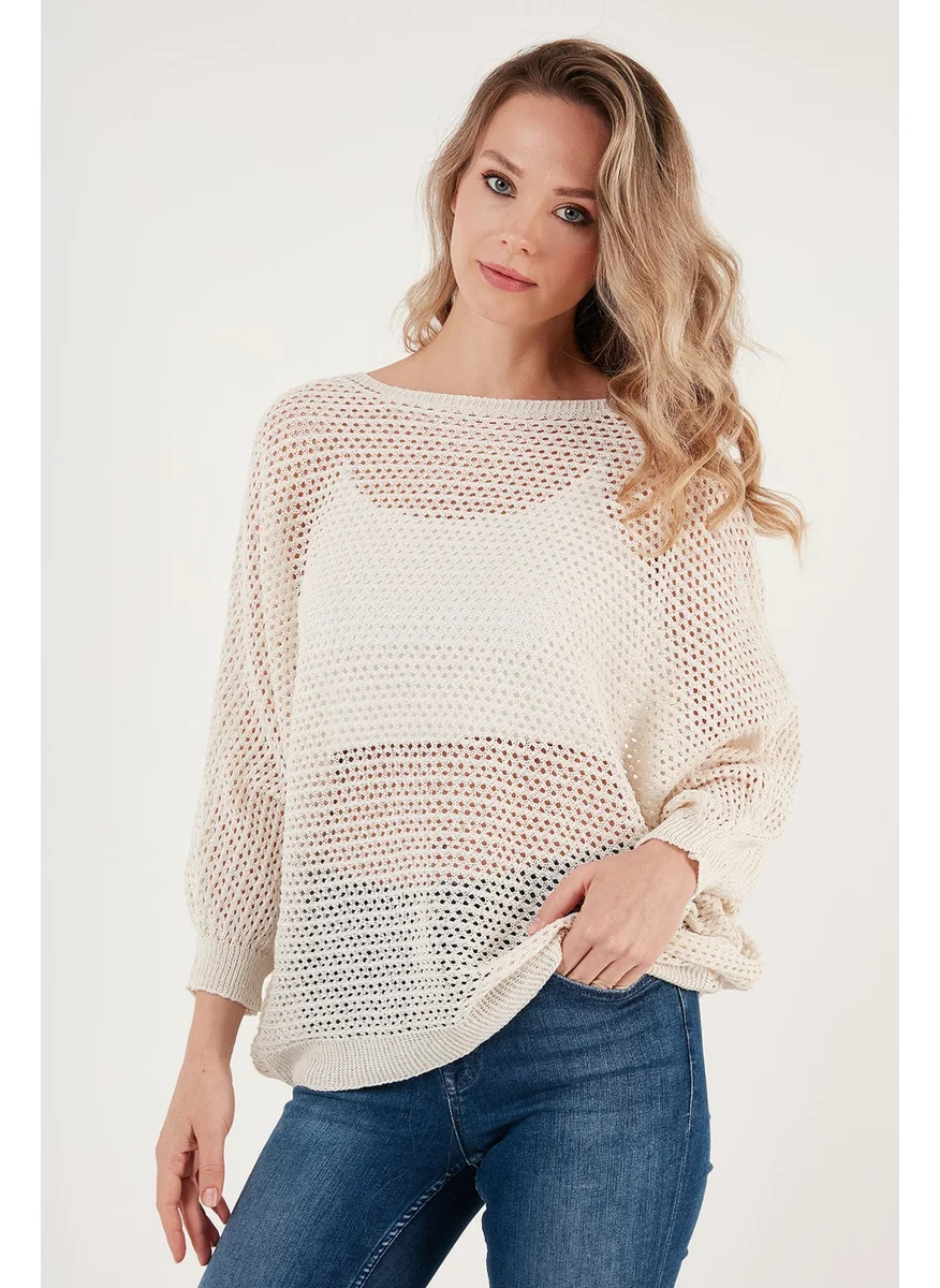 Lela Openwork Bat Sleeve Boat Neck Sweater Women's Sweater 6071571