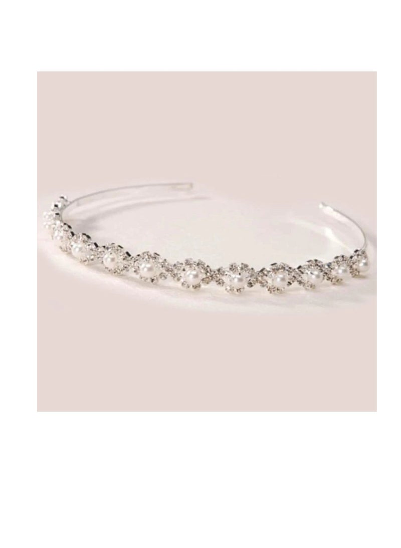 تاج عقال فضة أحجار الراين واللؤلؤ - Image 1