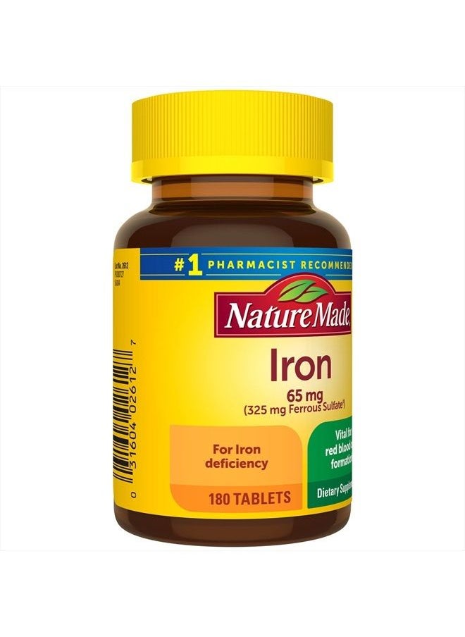 Nature Made - Iron 65 mg (325 mg Ferrous Sulfate) Tablets, Dietary Supplement for Red Blood Cell Support, 180 Tablets, 180 Day Supply - Image 1