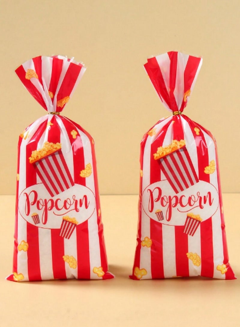 طقم 25 كيس حلوى بتصميم البوب كورن – مخطط بالأحمر والأبيض مع أربطة ذهبية - Image 2