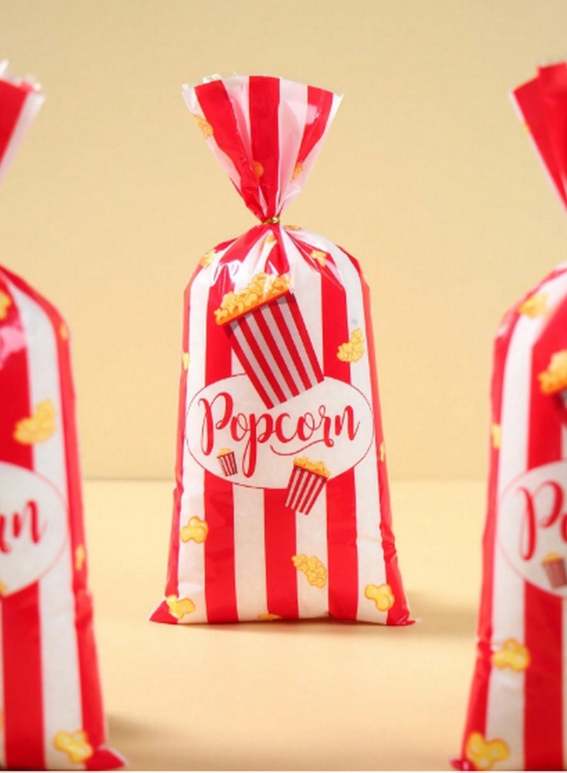 طقم 25 كيس حلوى بتصميم البوب كورن – مخطط بالأحمر والأبيض مع أربطة ذهبية - Image 4
