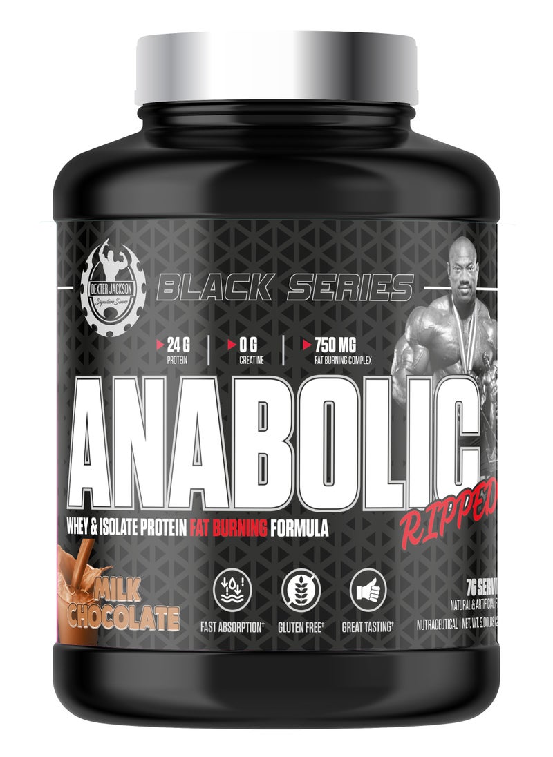 DEXTER JACKSON Black Series Anabolic Ripped - Whey & Isolate Protein Fat Burning Formula | Milk Chocolate | 76 Servings | 5 lbs  - Image 1