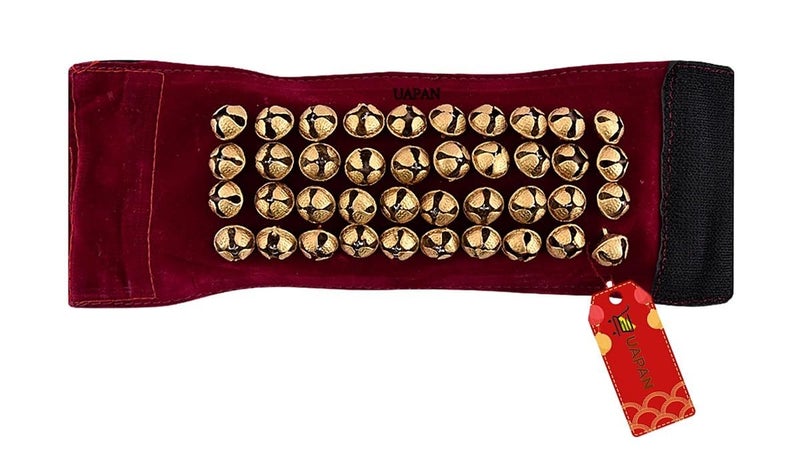 UAPAN Brass Ghungroo Ankle Bells Velvet 4 line Pad for Classical Kathak Dance with Adjustable Strap (Maroon Velvet,80 Bells) - Image 2