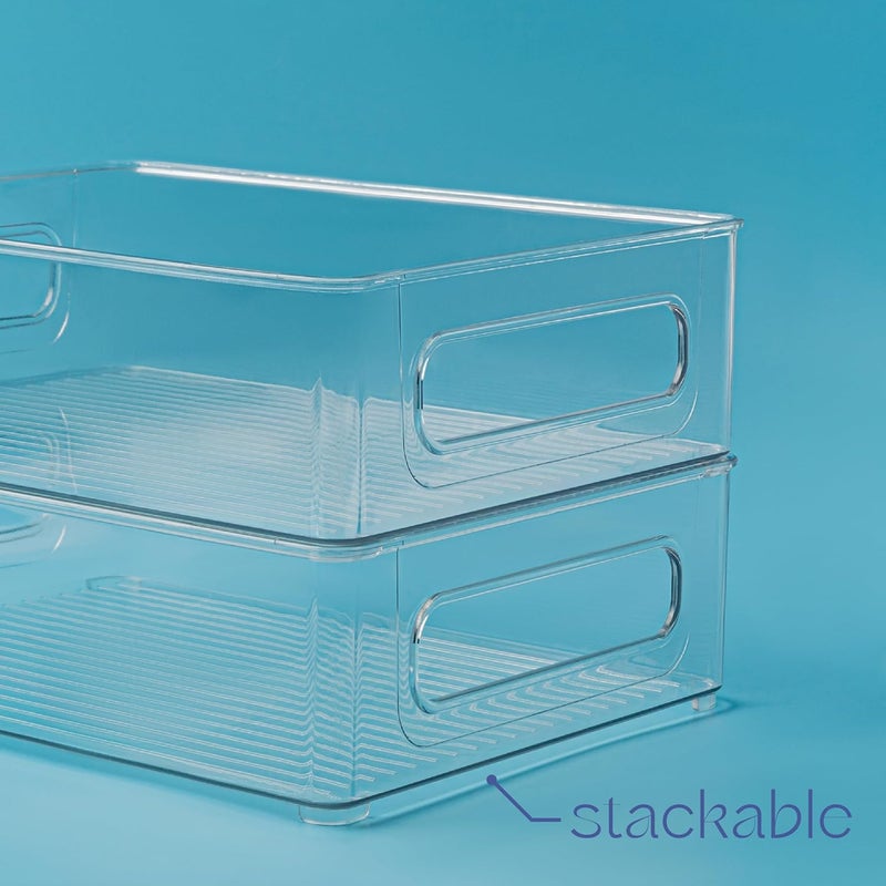 PrimeBox Plastic Food Storage 2 pack Clear Container Bin with Handles for Organizing Kitchen, Pantry, Refrigerator, Freezer, Pantry, Cabinet, Closet, Bathroom. Stackable 10”x8”x3” - Image 5