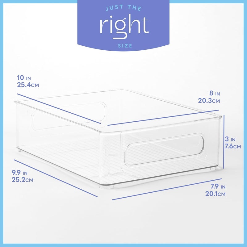 PrimeBox Plastic Food Storage 2 pack Clear Container Bin with Handles for Organizing Kitchen, Pantry, Refrigerator, Freezer, Pantry, Cabinet, Closet, Bathroom. Stackable 10”x8”x3” - Image 4