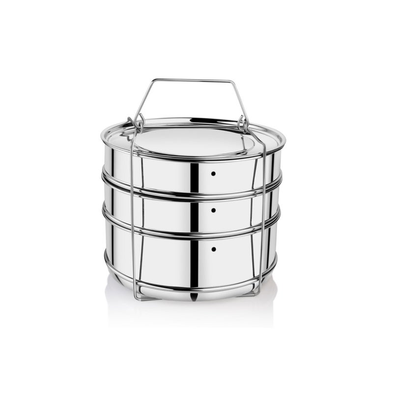 Embassy Stainless Steel Cooker Separator | Suitable for 10 litres Pigeon Outer Lid Pressure Cookers | 3 Containers with Lifter | Dimension - 15x15x21 cm - Image 5