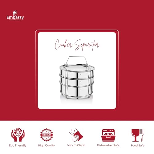 Embassy Stainless Steel Cooker Separator | Suitable for 10 litres Pigeon Outer Lid Pressure Cookers | 3 Containers with Lifter | Dimension - 15x15x21 cm - Image 4