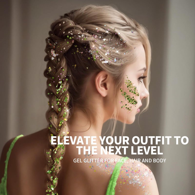 Teenitor جل لامع للوجه والجسم من تينيتور، 12 لون جل لامع للجسم والوجه لمكياج الهالوين، لامع نجمي للوجه والجسم والشعر، 10 جرام/لون - Image 5