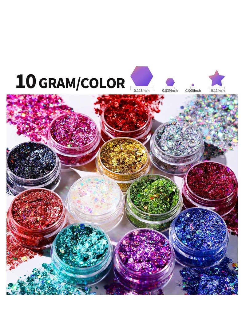 Teenitor Teenitor Face Glitter Body Glitter Makeup Glitter Gel Hair Glitter, 12 Colors Body and Face Glitter Gel for Halloween Makeup, Star Glitter for Face, Body, Hair, 10g/Color  - Image 2