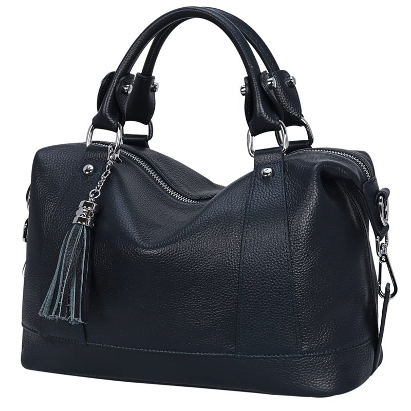HESHE Womens Genuine Leather Handbags Purse Crossbody Satchel Tote Bags Ladies Real Leather Bags (Dark Blue) - Image 1