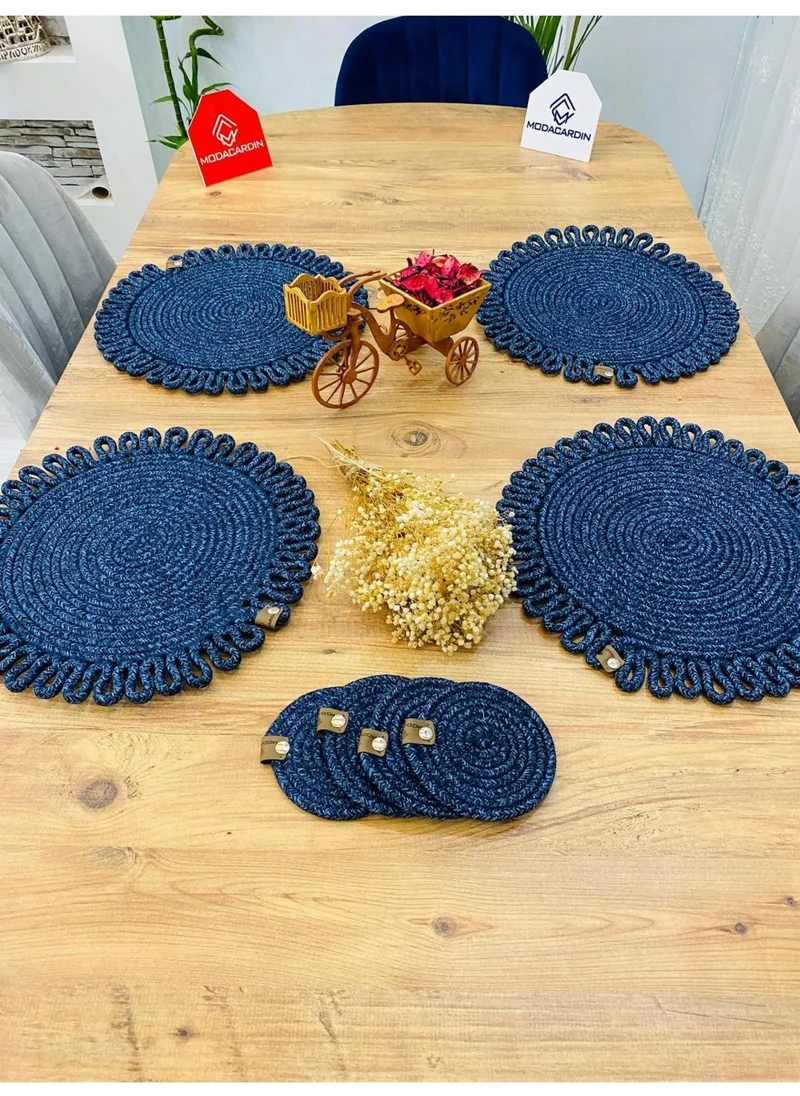 BDZ Deri BDZ Leather Wicker Jute Presentation Plate Mat American Service and Coasters 8 Pieces