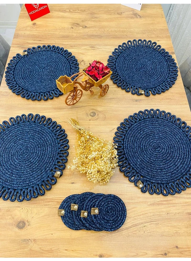 BDZ Deri BDZ Leather Wicker Jute Presentation Plate Mat American Service and Coasters 8 Pieces