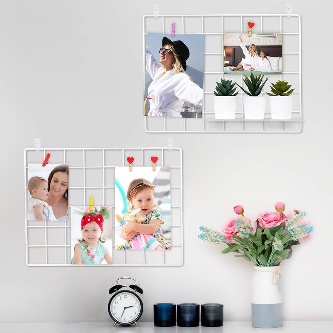 2 PACK WIRE WALL GRID PANEL PHOTO DISPLAY GRIDWALL METAL WHITE MAGNETIC PANELS MESH STORAGE ORGANIZER PICTURE FRAME HANGING HOME OFFICE KITCHEN DCOR WIRE NOTICE BOARD