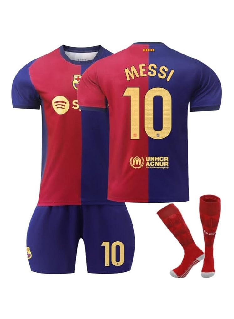 general 2024/25 Barcelona Home Football Jersey MESSI# 10 Fan Football Jersey/Shorts Socks Gift Set Teen Size and Adult Size - Image 1