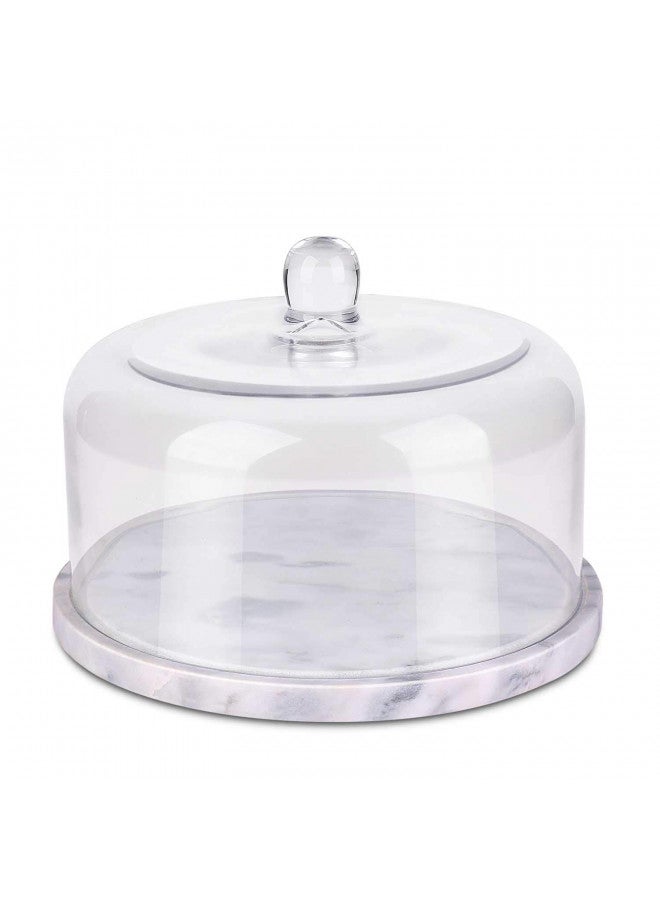 Flexzion Flexzion Marble Cake Stand with Lid Round Glass Cover Glass Dome Cake Saver Cheese Holder Serving Platter Stone Cake Stand Cutting Board Slab Set for Kitchen Dining Bakery Pastries Display, 11 Inches  - Image 2