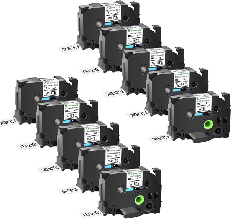 GREENCYCLE 10 Pack TZeS241 18mm Extra Strength Adhesive Tape Compatible for TZS241 S241 18mm 07 Laminated White Label Tape for Ptouch PTD400 D400AD D450 D600 P700 P710BT Label Maker