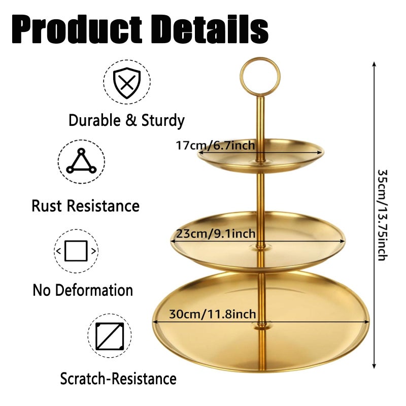 QTLCOHD 2Pcs 3 Tier Stainless Steel Cupcake Stand - Gold Tiered Dessert Stand for Wedding & Birthday Party - Image 2