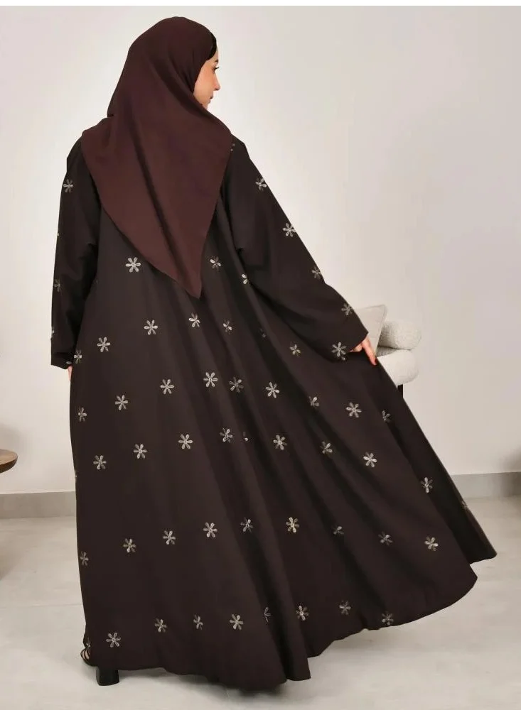 lamha abaya Brown wrap abaya with elegant embroidery