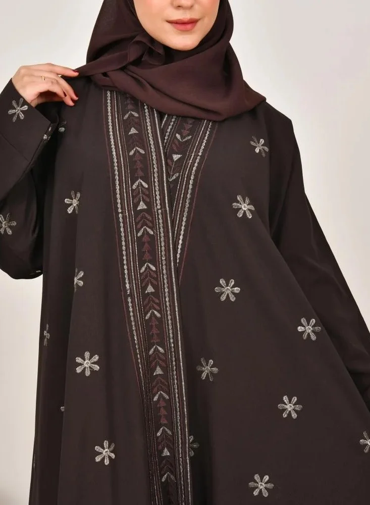 lamha abaya Brown wrap abaya with elegant embroidery