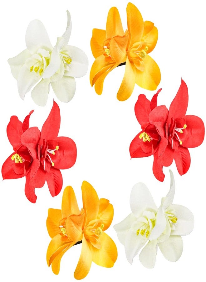 FERCAISH 6Pcs Flower Hairpin, Artificial Tropical Hair Clip for Seaside Holiday, Bridal Accessories, 3 Colors Hawaiian Orchid Hairpin for Women and Girls - Image 1