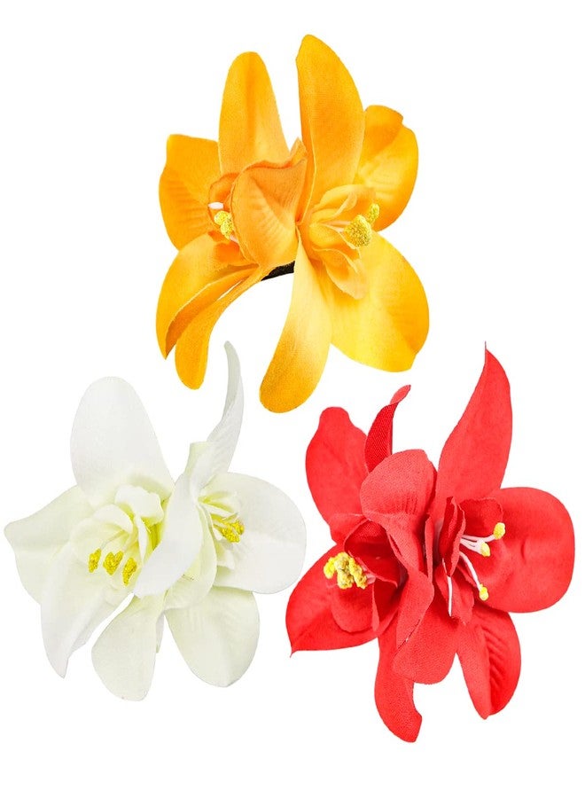 FERCAISH 6Pcs Flower Hairpin, Artificial Tropical Hair Clip for Seaside Holiday, Bridal Accessories, 3 Colors Hawaiian Orchid Hairpin for Women and Girls - Image 5