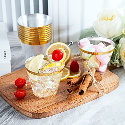 Ciaell 300PCS Gold Plastic Cups - 9Oz Heavy Duty Plastic Cups - Gold Rimmed Disposable Cup - Disposable Clear Wine Cup with Gold Rim for Party & Wedding & Thanksgiving - Image 2