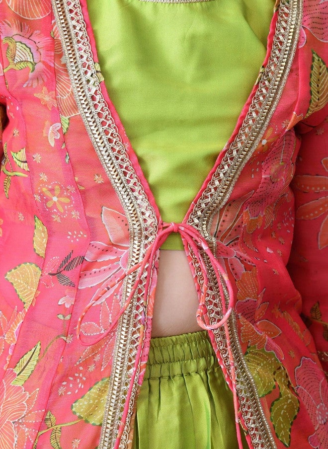 Indi-Loom Couture Girls Printed Zari Ready To Wear Lehenga With Blouse - Image 5