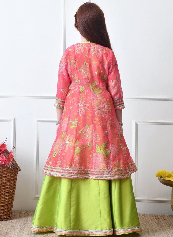 Indi-Loom Couture Girls Printed Zari Ready To Wear Lehenga With Blouse - Image 4