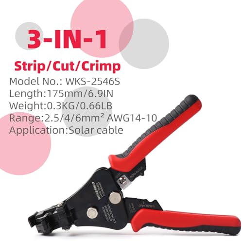 WEKESIGO 3 in 1 Adjustable Wire Stripper Tool, Automatic Solar Cable Stripper/Cutter for 2.5/4/6mm14-10 AWG Solar Wire - Image 2