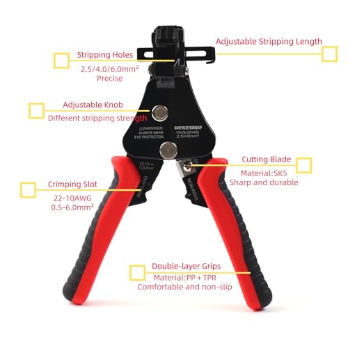 WEKESIGO 3 in 1 Adjustable Wire Stripper Tool, Automatic Solar Cable Stripper/Cutter for 2.5/4/6mm14-10 AWG Solar Wire - Image 3