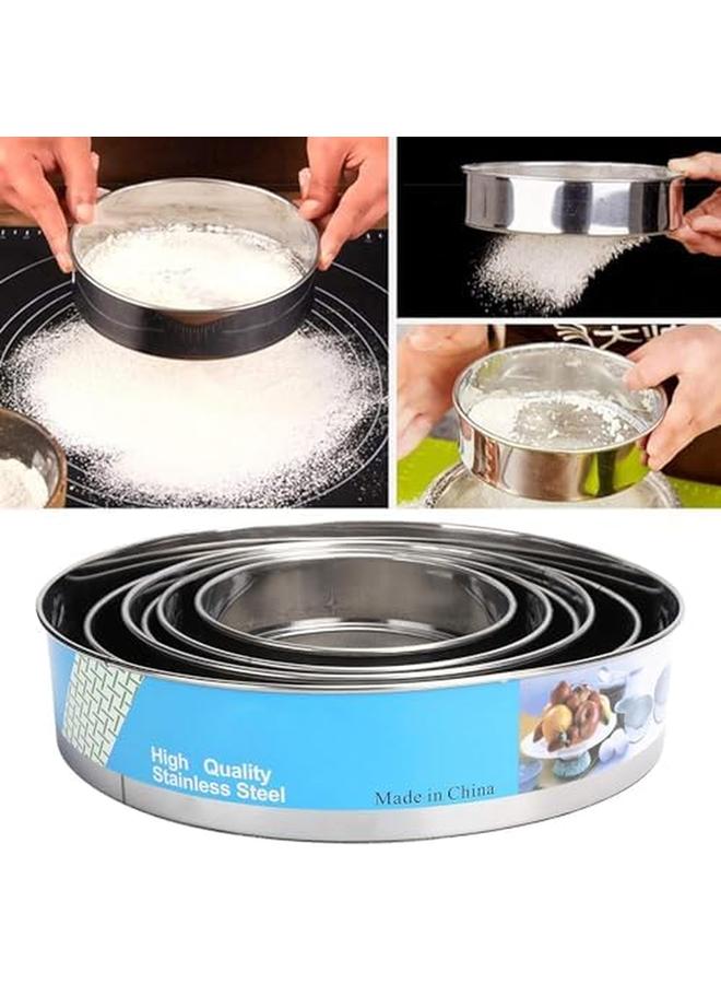 إي سي في في 6 قطع من مصافي الدقيق للخبز، 6 مقاسات من الفولاذ المقاوم للصدأ، مصفاة شبكية دائرية دقيقة، مصافي طعام مع 40 شبكة، مصفاة مطبخ، منخل للخبز، تزيين الكعك - Image 2