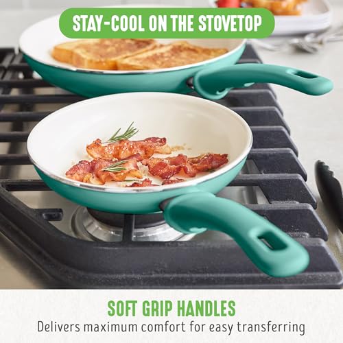 GreenLife Non Stick Fry Pan Set (7" & 10"), Non-Toxic PFAS-Free Ceramic Skillets, Dishwasher & Oven Safe, Egg Omelet Frying Pans, Stay- Cool Handles, Kitchen Home Cooking Essentials, Turquoise - Image 3