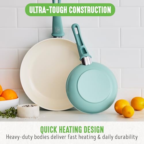 GreenLife Non Stick Fry Pan Set (7" & 10"), Non-Toxic PFAS-Free Ceramic Skillets, Dishwasher & Oven Safe, Egg Omelet Frying Pans, Stay- Cool Handles, Kitchen Home Cooking Essentials, Turquoise - Image 5