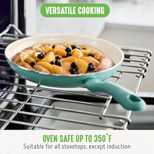 GreenLife Non Stick Fry Pan Set (7" & 10"), Non-Toxic PFAS-Free Ceramic Skillets, Dishwasher & Oven Safe, Egg Omelet Frying Pans, Stay- Cool Handles, Kitchen Home Cooking Essentials, Turquoise - Image 2