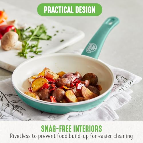 GreenLife Non Stick Fry Pan Set (7" & 10"), Non-Toxic PFAS-Free Ceramic Skillets, Dishwasher & Oven Safe, Egg Omelet Frying Pans, Stay- Cool Handles, Kitchen Home Cooking Essentials, Turquoise - Image 4