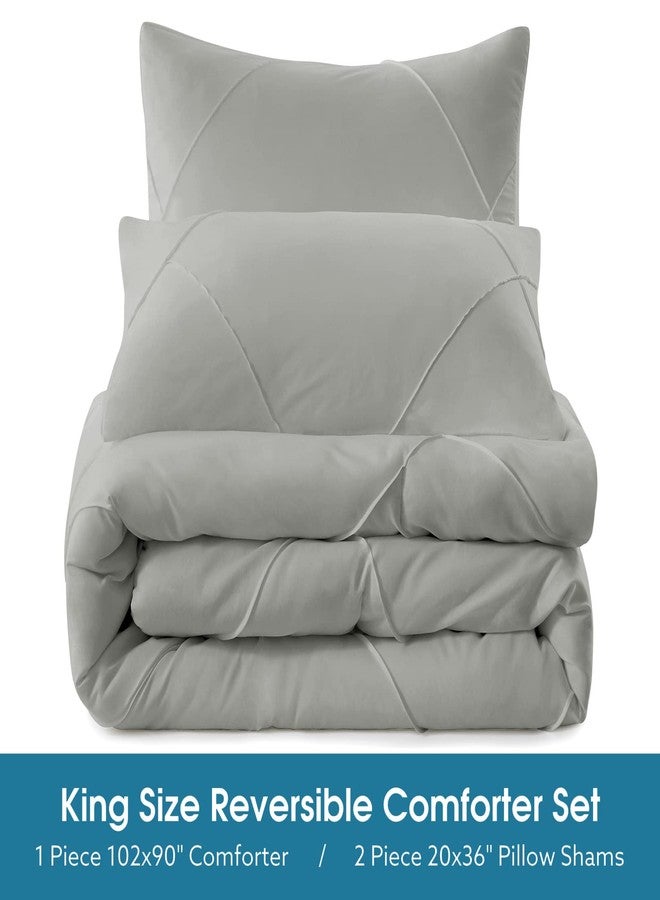 BYSURE 3 Pieces King Comforter Set(Grey), Lightweight Bedding Set with 2 Pillow Shams, Down Alternative Diamond Stitched Bedding Comforter for All Season - Image 3