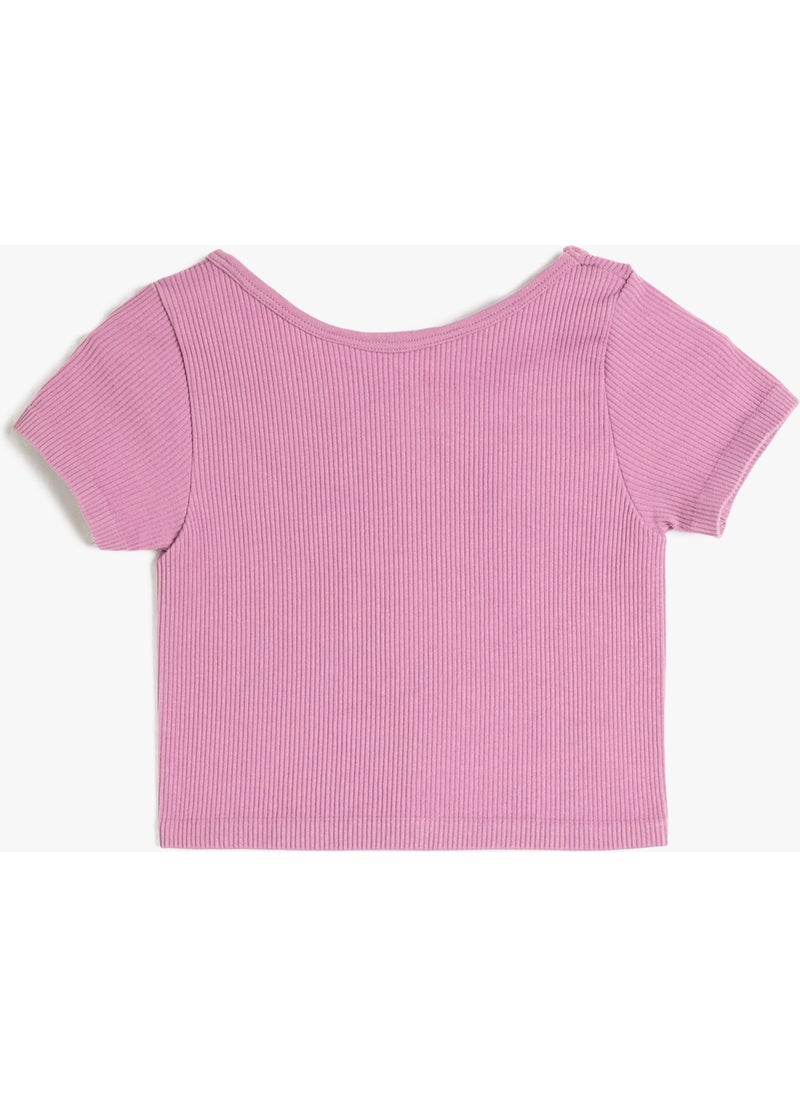KOTON Crop T-Shirt Deep Round Neck Short Sleeve Ribbed  - Image 2