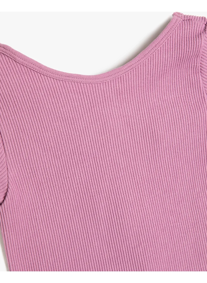 كوتون Crop T-Shirt Deep Round Neck Short Sleeve Ribbed